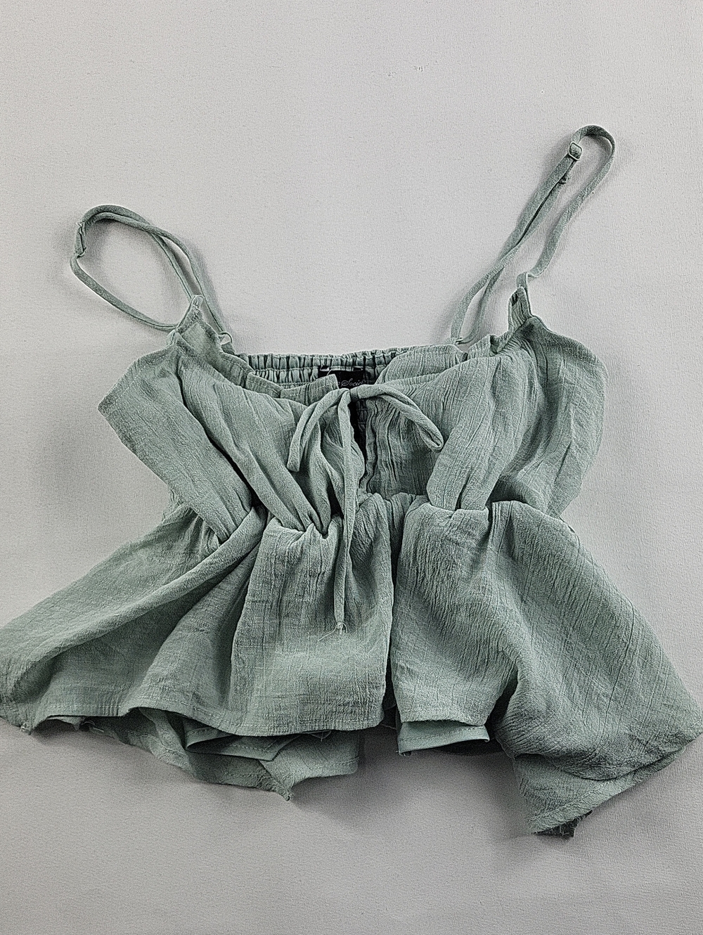 Streetwear Society Sage Green Gauze Tie-Front Babydoll Crop Top